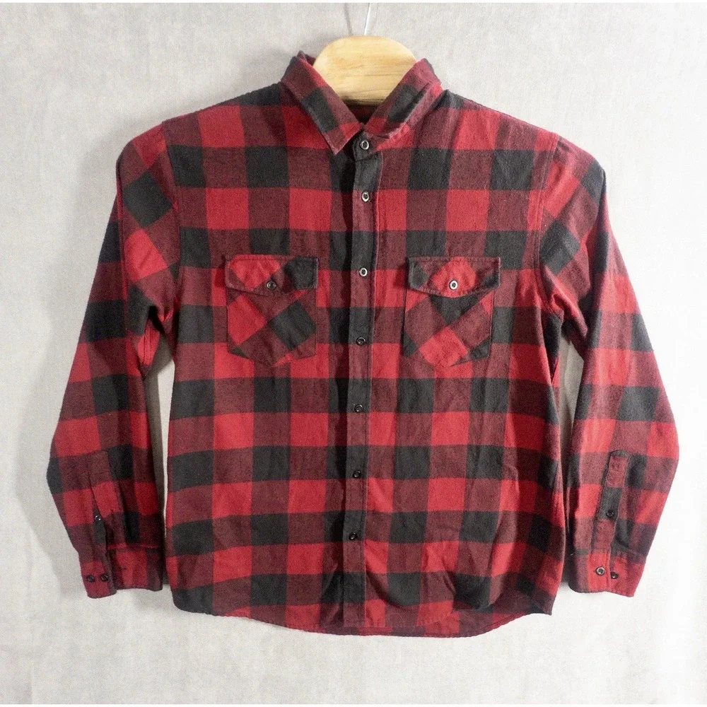 Shout House Buffalo Plaid Long Sleeve Flannel Shirt Mens XL Double Pocket